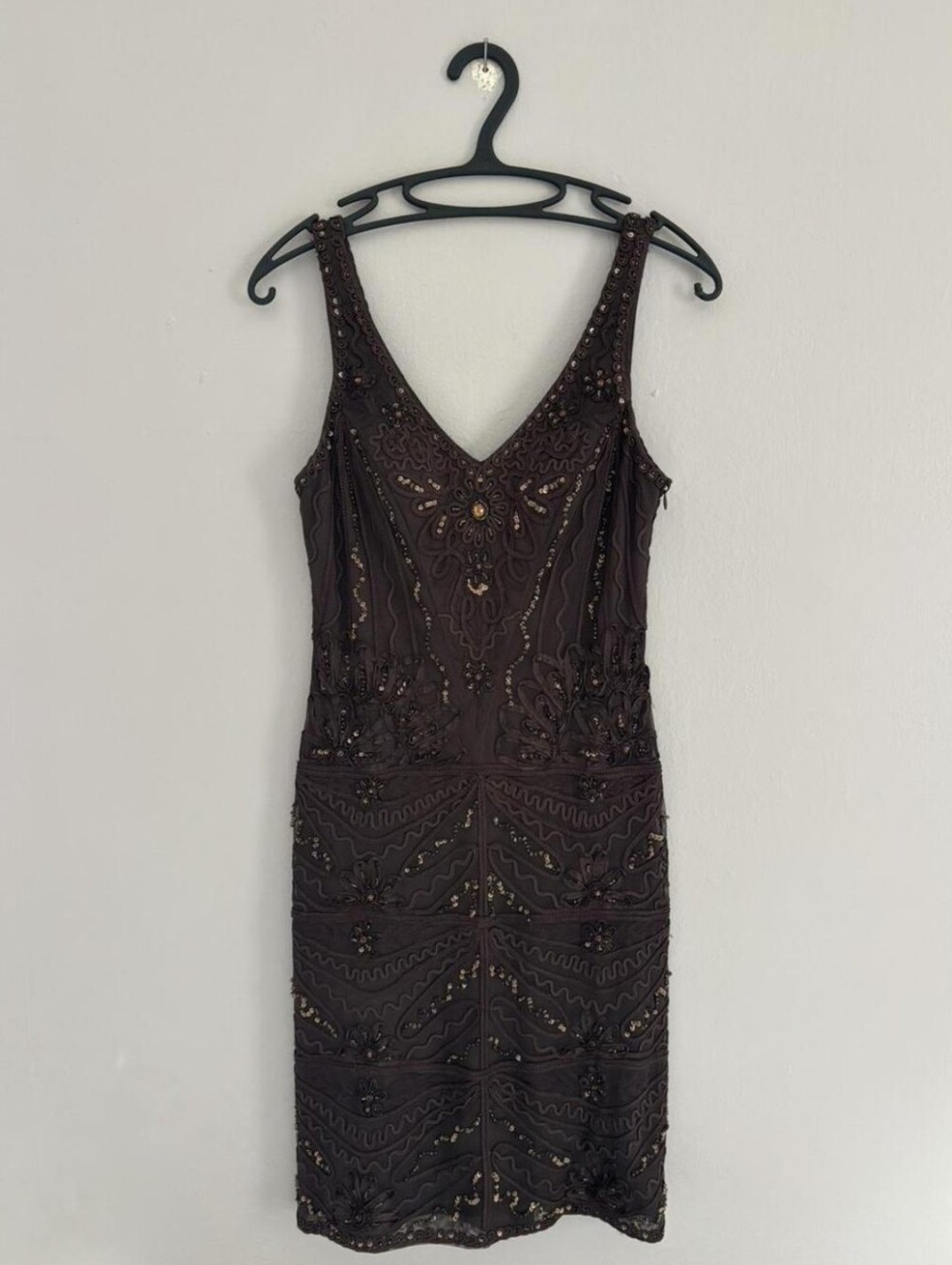 Vintage Sue Wong Nocturne Embellished Brown V-Neck Cocktail Dress Size 4